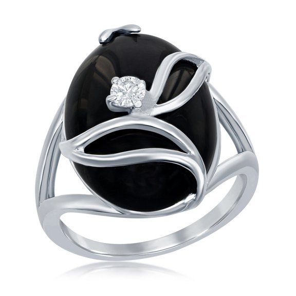 TheJewelryHut Silver Onyx & Clear CZ Ring, 925 Sterling, Size 6