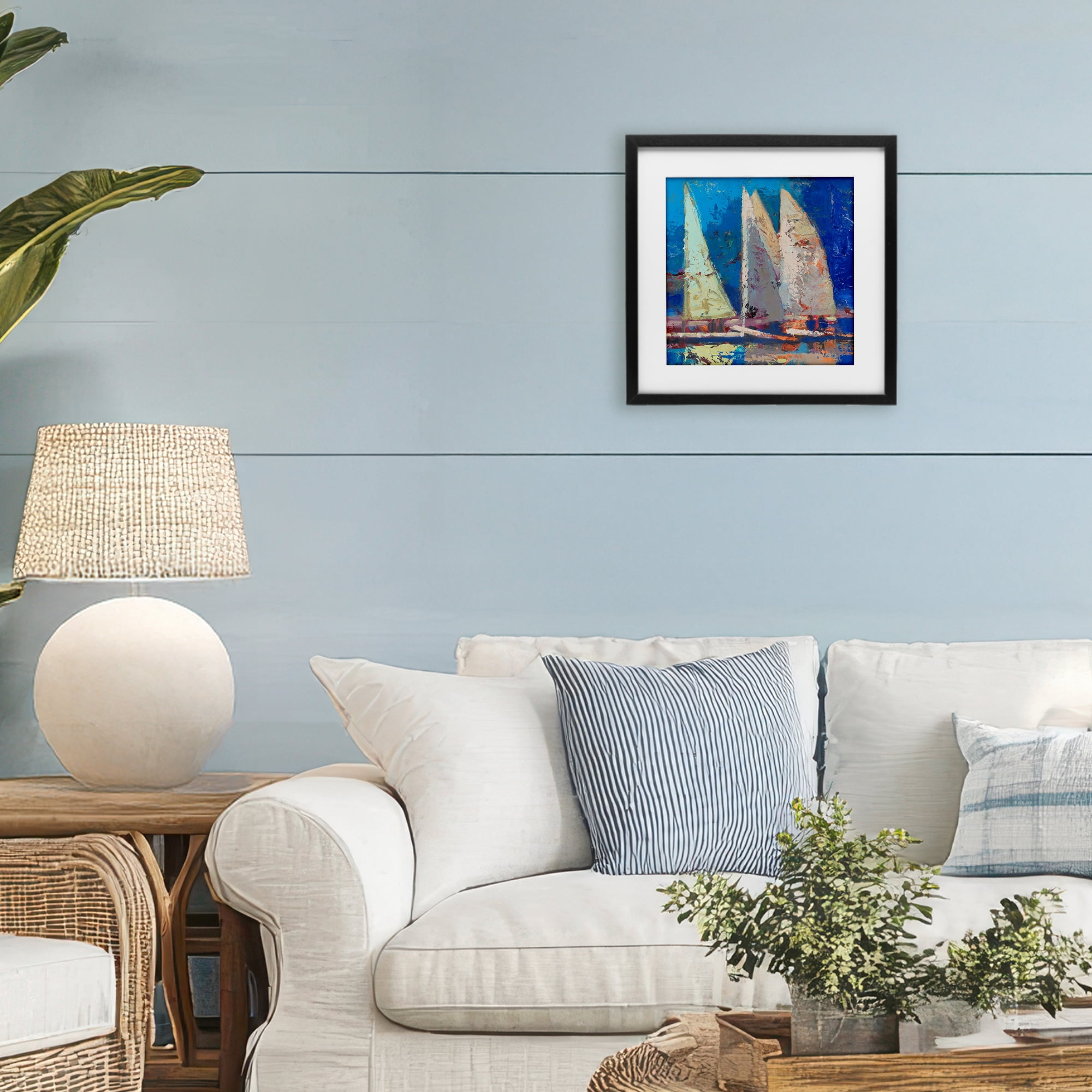 Stupell Industries A Strong Wind Sailboats Black Framed Print Under Glass, design by Beth A. Forst
