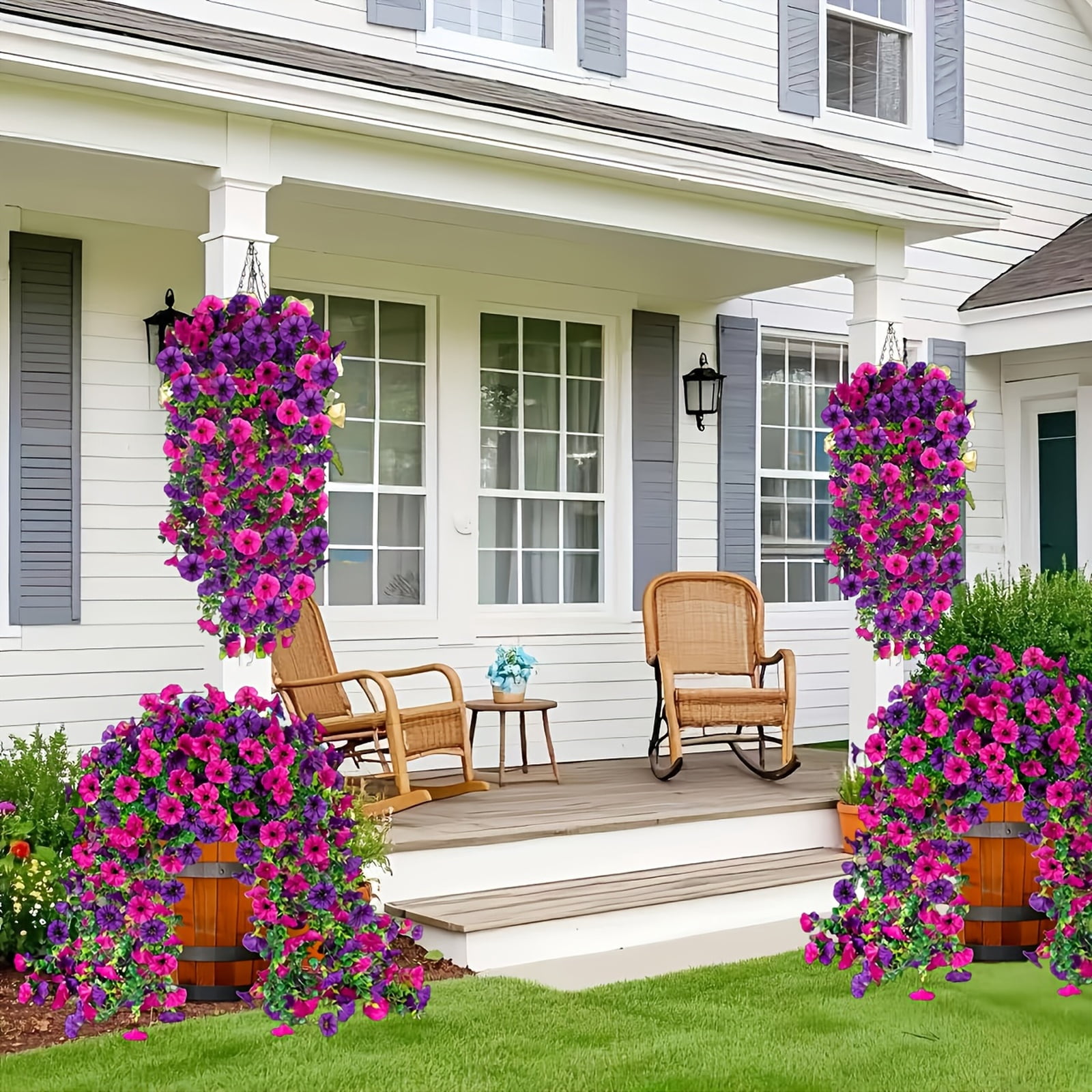 30in Artificial Hanging Petunias for Wedding Party, Reusable Faux Hanging Flowers, Fake Trailing Plants for Event Backdrop Garden Party Decor