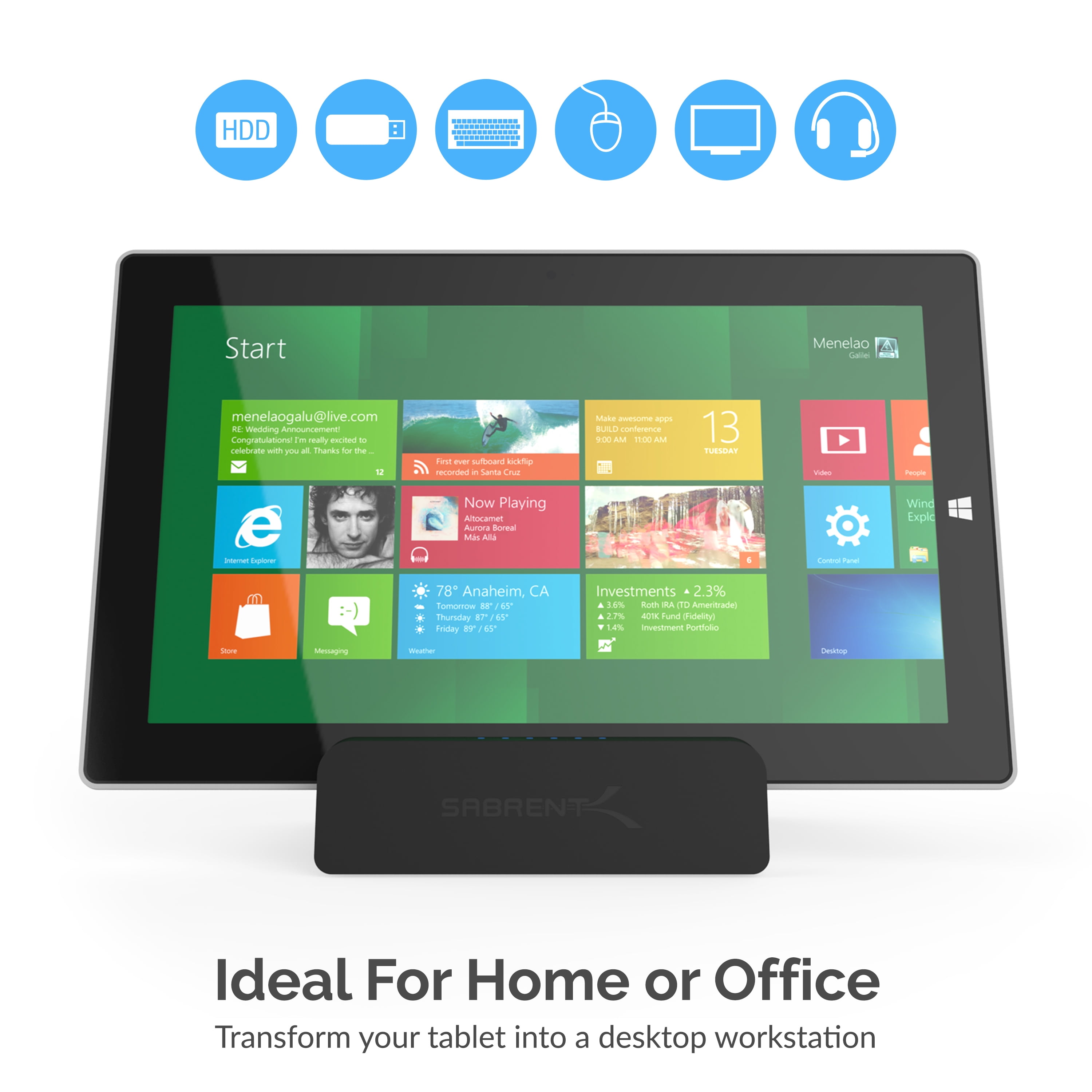 Sabrent USB 3.0 Universal Docking Station with Stand-Tablets and Laptops BK DS-RICA