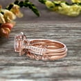 thumbnail image 2 of Milgrain Trio Set 2.75 Carat Morganite 10k Rose Gold Wedding Set 6mm Round Cut Antique Art Deco Stacking Matching Band Anniversary gift Glaring, 2 of 6