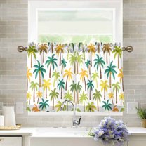 Yayeee Kitchen Curtains Light Filtering 27"x36" Rod Pocket Short Cafe Window Panel, Palm Trees Pattern