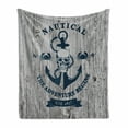 thumbnail image 1 of Anchor Soft Flannel Fleece Throw Blanket, Art Skull Rope Nautical the Adventure Begins Message Historic Marine Print, Cozy Plush for Indoor and Outdoor Use, 50" x 60", Beige Navy Blue, by Ambesonne, 1 of 5