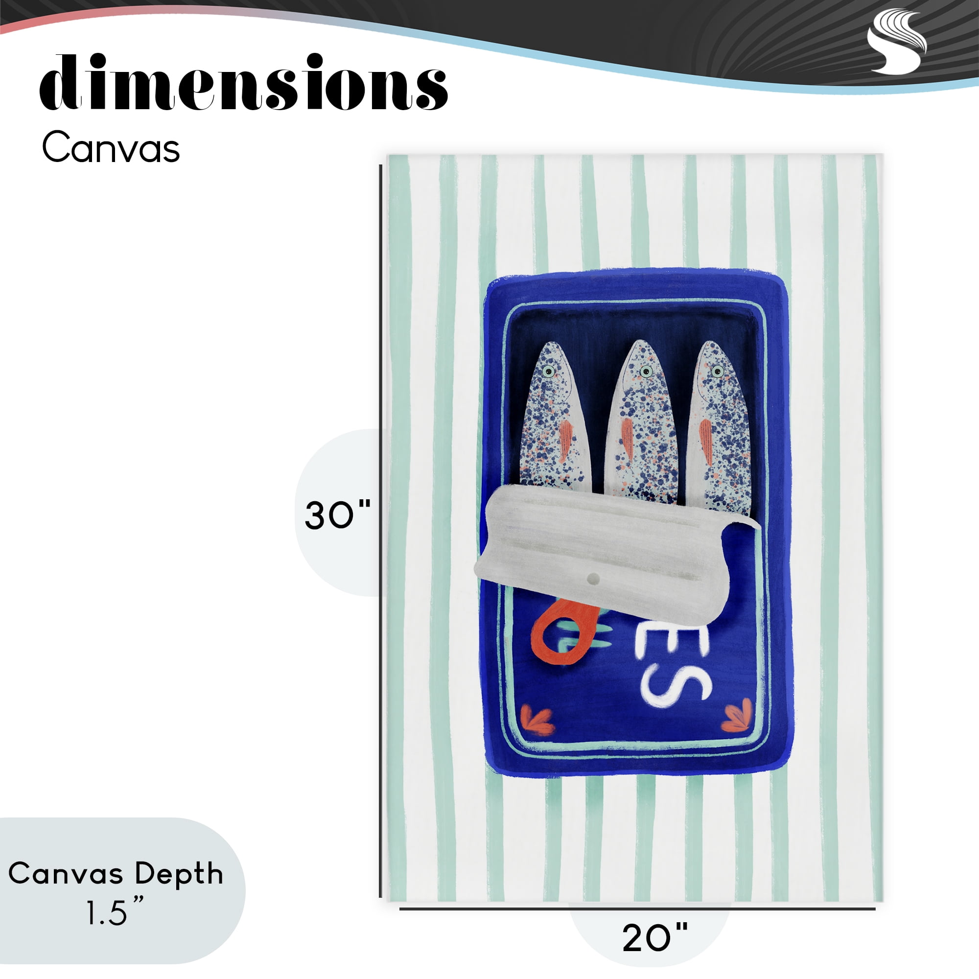 Stupell Industries Blue Sardines on Stripes Canvas Wall Art, design by Metka Hiti
