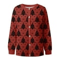 thumbnail image 4 of Wang6 Button down Ugly Christmas Cardigan for Women Trendy Long Sleeve Xmas Tree Snowman Printed Sweater Tops Fall Winter Crew Neck Loose Fit Lightweight Jacket Red XXL, 4 of 5