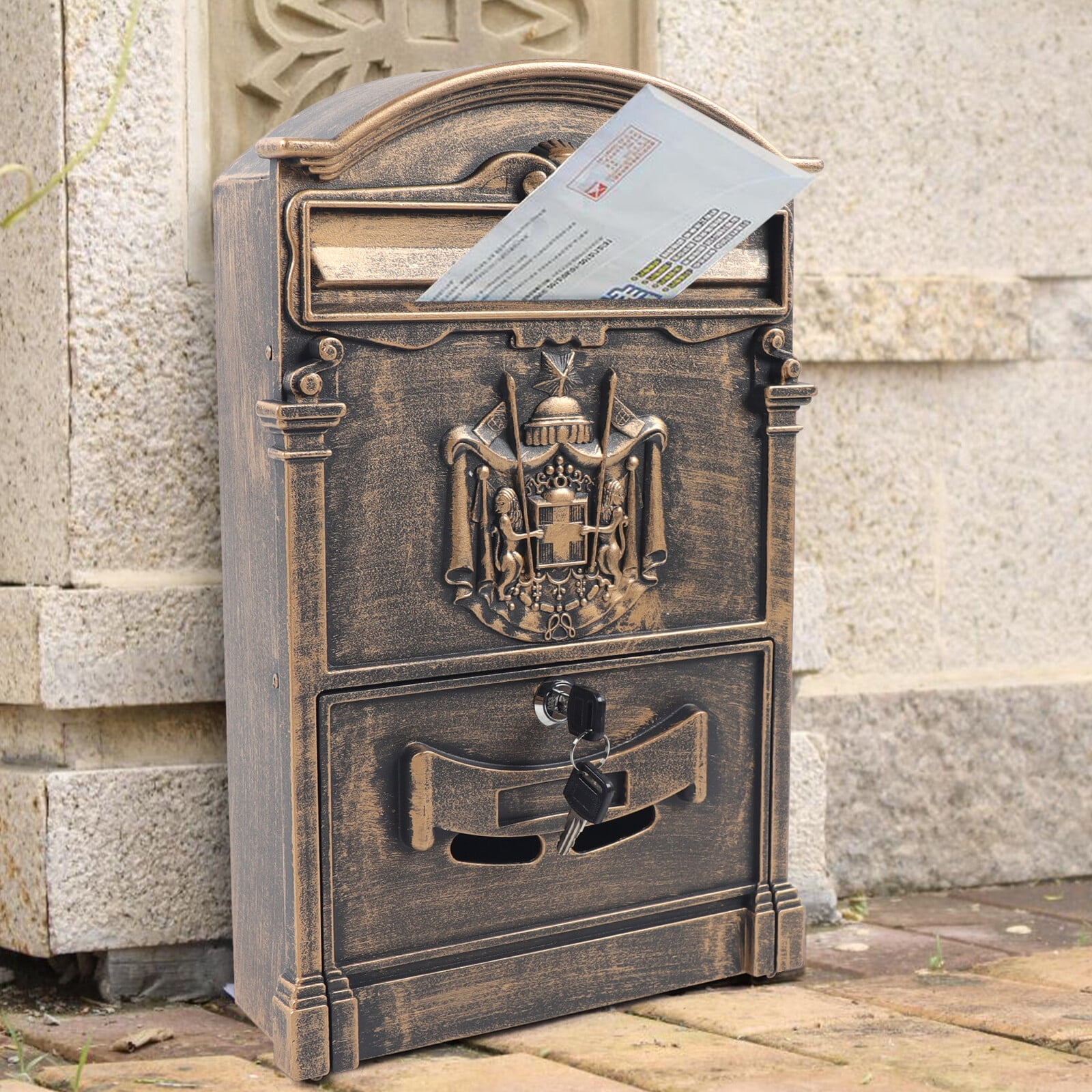 Retro Vintage Mailbox, Bronze, European Wall Mounted Mailbox with Lock for Offices, Posts