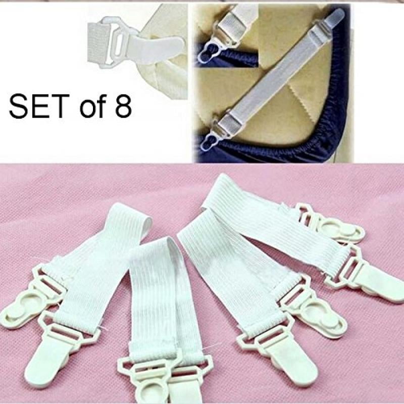 Set of 8 Bed Sheet Grippers with Plastic Clasps Garter Style Will Also