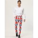 thumbnail image 3 of Pantalones de vestir ajustados con frente plano y bloque de color con estampado geométrico informal para hombrenaranja azul XL, 3 of 6