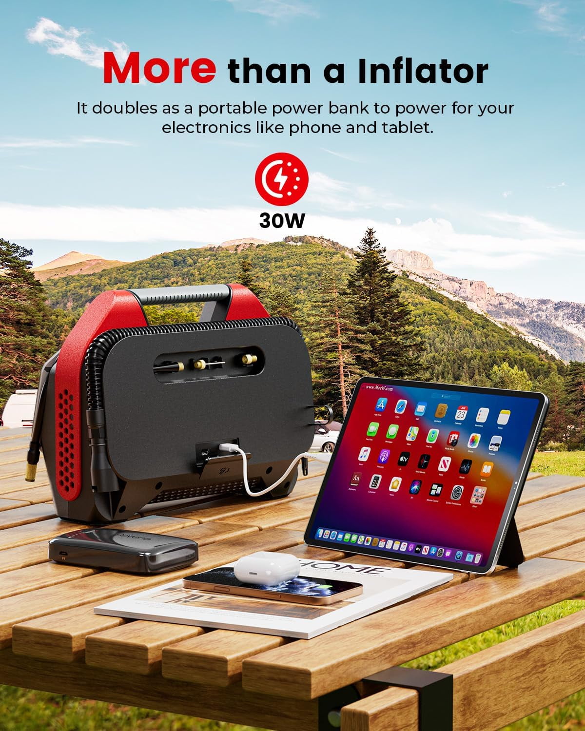 ETENWOLF Cordless Tire Inflator Portable Air Compressor, 160 PSI Air Pump for Car Tires with 15600 mAh Battery, Air Pump for Heavy-duty Vehicle, Red