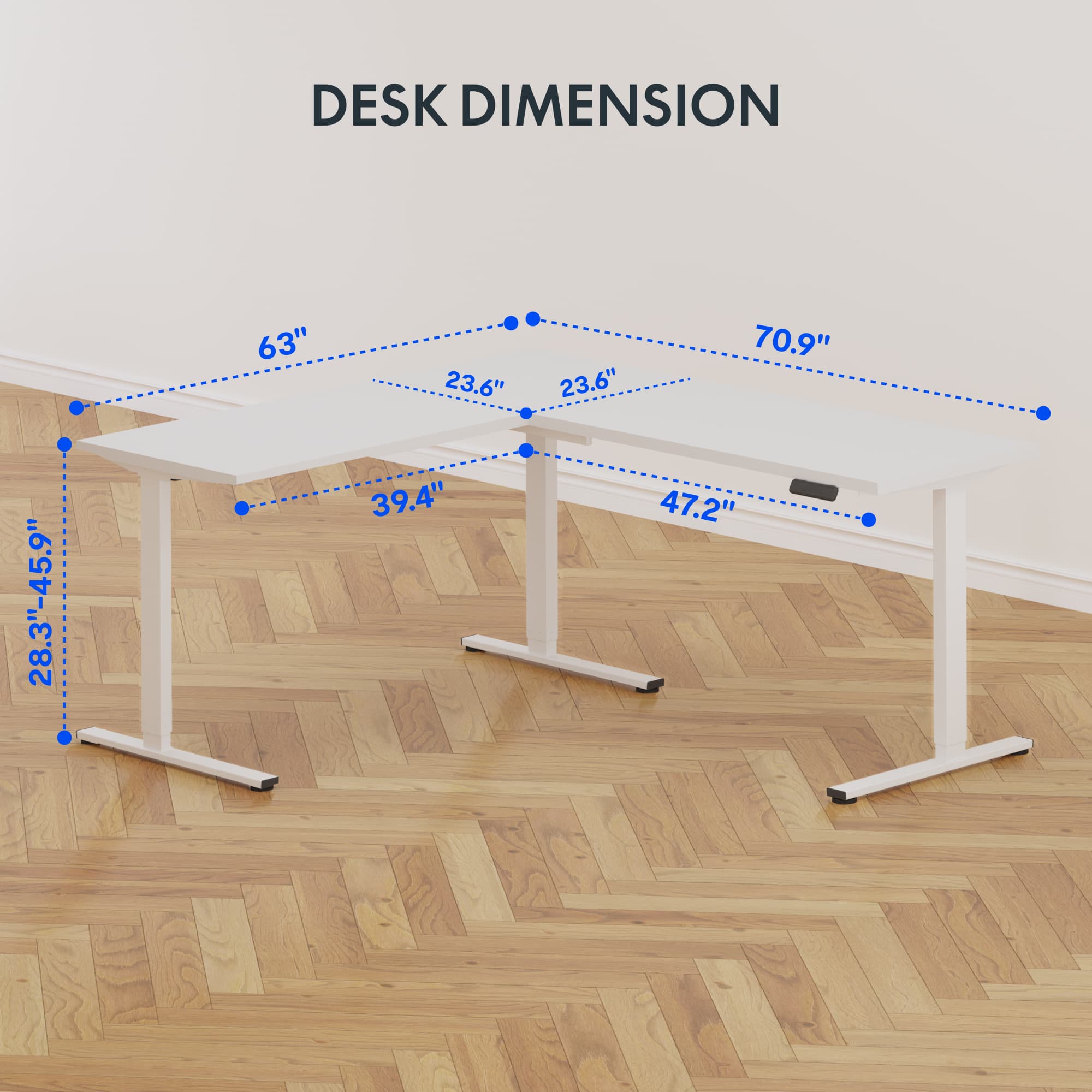 FLEXISPOT L Shaped Standing Desk,71 x 63 Inch Electric Height Adjustable Corner Desk, Sit Stand Computer Workstation with Preset Controller for Home Office, White