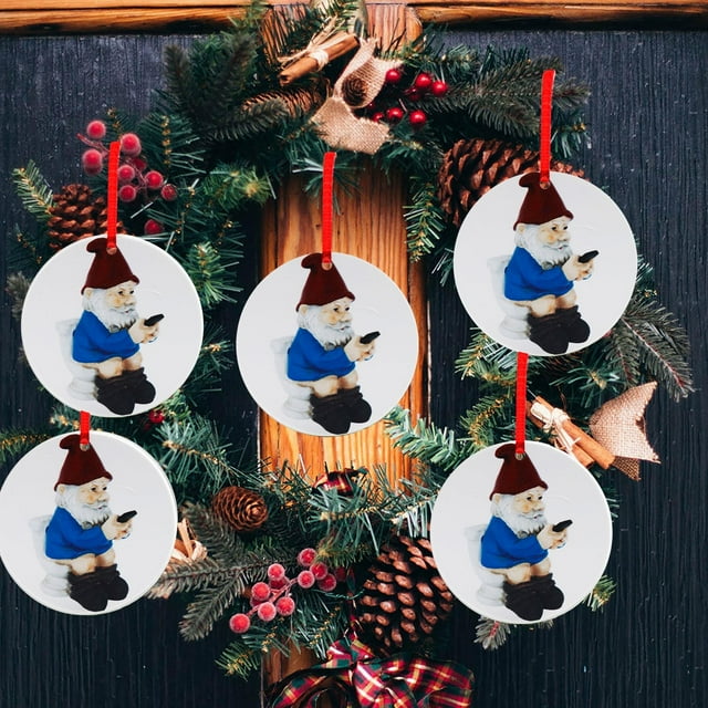Fiudx Divertido Colgante de Papá Noel, Pvc de Alta Densidad, Impresión a Doble Cara, Decoración para Árbol de Navidad, Regalo para Fiestas de Oficina, Alegría Navideña, 8 Cm de Diámetro, Juego de 1/3