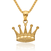 10K Solid Yellow Gold Royal Princess Crown Necklace Chain Pendant Charm