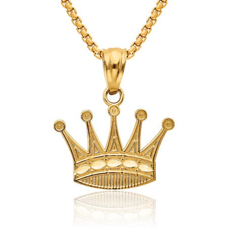 10K Solid Yellow Gold Royal Princess Crown Necklace Chain Pendant Charm