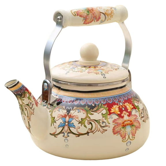 Enamelled kettle, 2.5 L whistling kettle with enamelled handle, antique flower coffee pot tea kettle, for tea and coffee at home and office