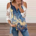 thumbnail image 2 of Elegante mujer casual cremallera cuello impresión blusa encaje manga corta camiseta verano Tops OAVQHLG3B Store  lin121212, 2 of 4