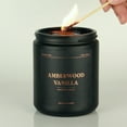 thumbnail image 4 of Amberwood Vanilla Crackling Wood Wick Candle for Men, Strong Masculine Scent, 100% Soy, 50-Hour Burn, Luxury Black Jar with Gold Text Scented Candle with Crackle Wooden Wick for Home, Office, Gifts, 4 of 6