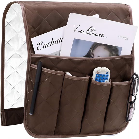 CCOCC Armchair Armrest Organizer,Sofa Chair Protector Cover,Hanging Pockets Space Saving,Non-Slip Storage Bag for Phone,Book,Magazines,TV Remote,Brown