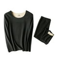thumbnail image 1 of Womens Solid Color Thermal Underwear Stretch Top & Pants Set, 1 of 2