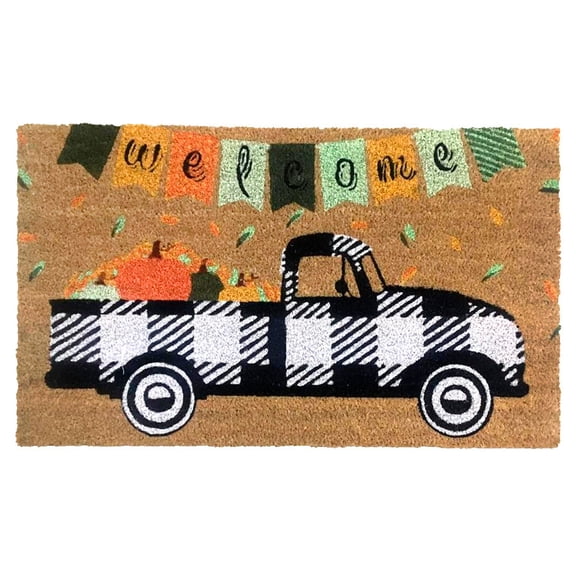 Briarwood Lane Black Checkered Truck Fall Natural Fiber Coir Doormat
