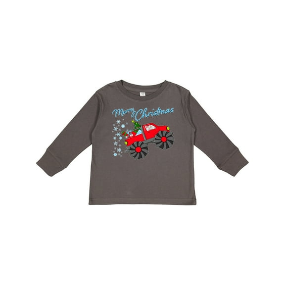 Inktastic Merry Christmas Santa Drives a Monster Truck Boys or Girls Long Sleeve Toddler T-Shirt