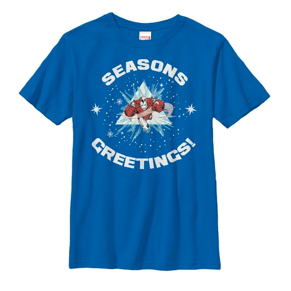 Boy's Marvel Christmas Iron Man Season's Greetings  Graphic Tee Royal Blue X Small