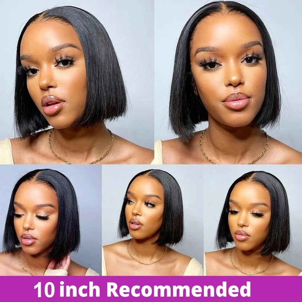 250% 13x6 Lace Frontal Wigs Silky Straight Human Hair Pre Cut Glueless HD Lace Front Bob