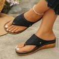 thumbnail image 5 of CYMMPU Women's Hollow Floral Thong Wedge Sandals, Open Toe Platform Flip Flop Slippers, Lightweight Summer Beach Outdoor Shoes Black 41, 5 of 9