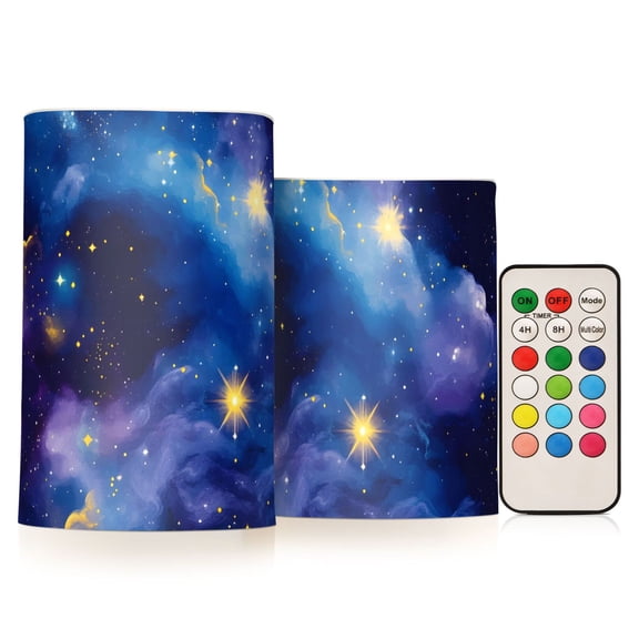 Starr Background Purple Blue Flameless Candles Flickering with Remote and Timer Battery Operated LED Pillar Candle Set of 2