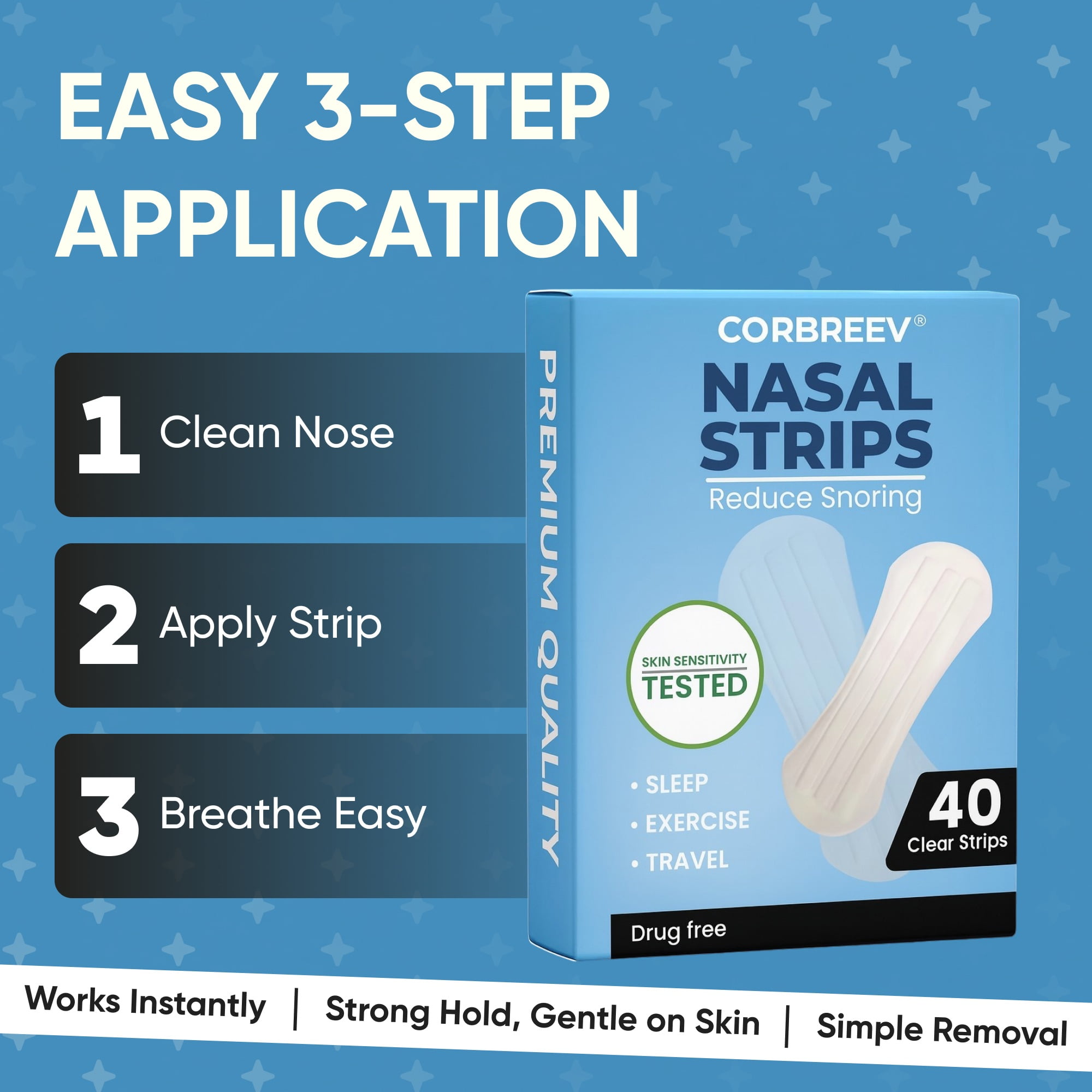 CorBreev Extra Strength Clear Nasal Strips, 40 Count