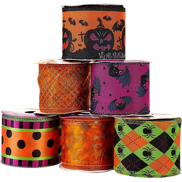 6 rollos de 36 yardas de cinta de poliéster con lazos florales de grosgrain para decoración del hogar, coronas de fiesta, envoltorios de regalos y manualidades.