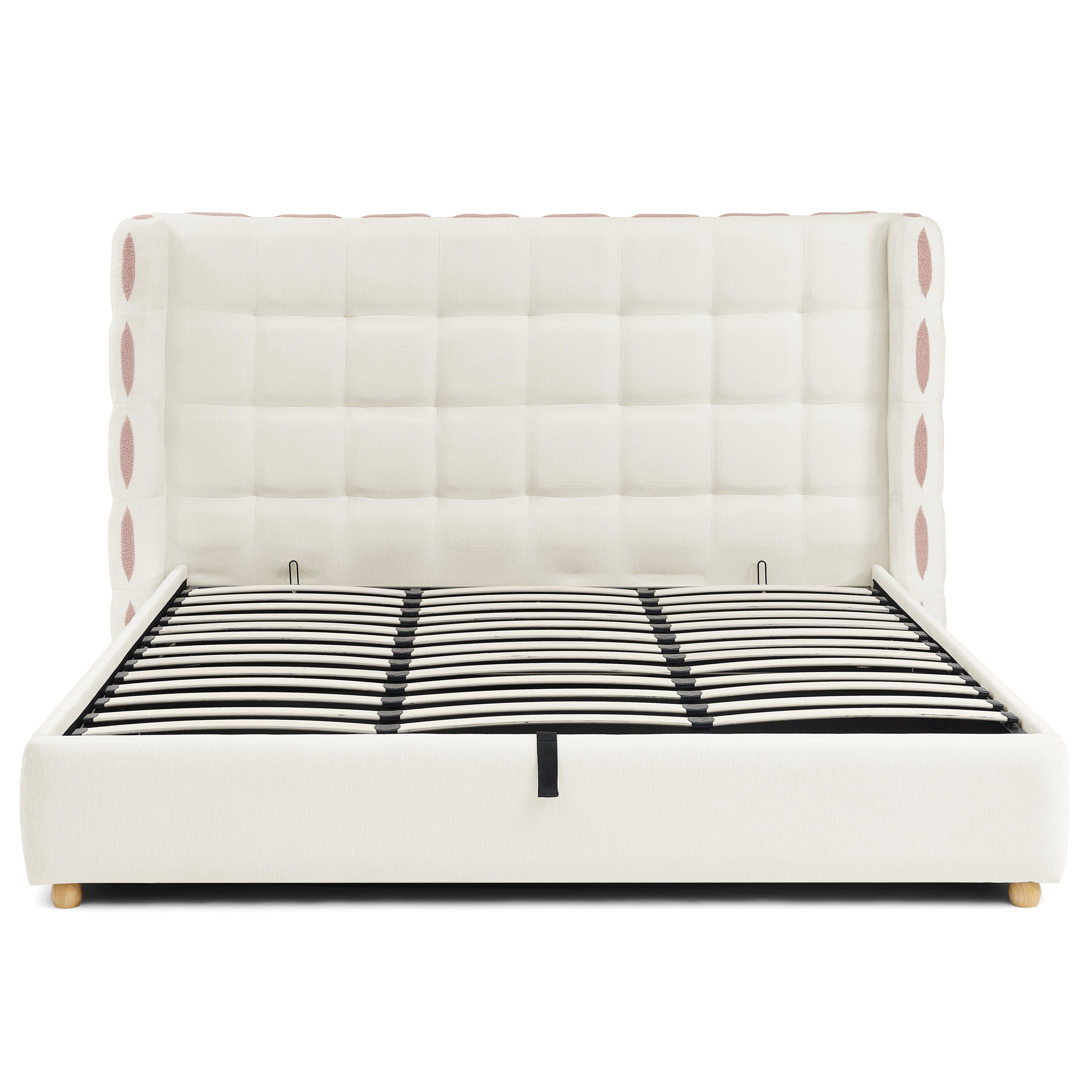 King Size Chenille Upholstered Platform Bed, Gas Lift Platform Bed with Under Bed Storage