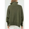 thumbnail image 3 of Women Long Sleeve Zip Pullover Oversized Slouchy Ribbed Knit Sweatshirt Tunic Sweater with Slit, 3 of 5