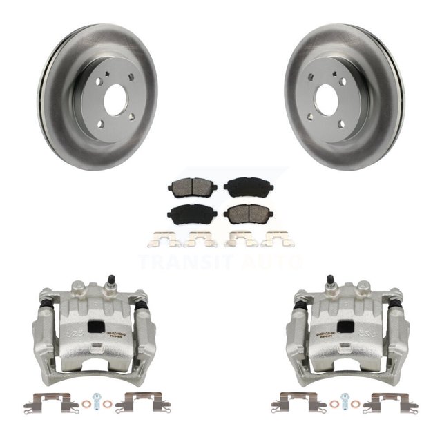 Transit Auto Front Disc Brake Caliper Coated Rotors and Semi-Metallic Pads Kit for Car 2011-2014 Mazda 2 KCG-100671S