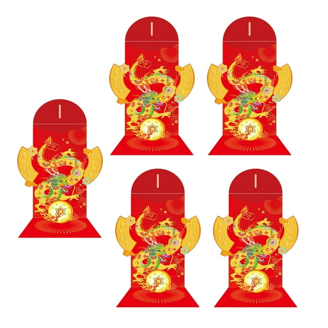 veasfak 5 Pièces Chinois Nouvel An Lunaire Enveloppes Rouges Paquets pour les Vacances de Fête C