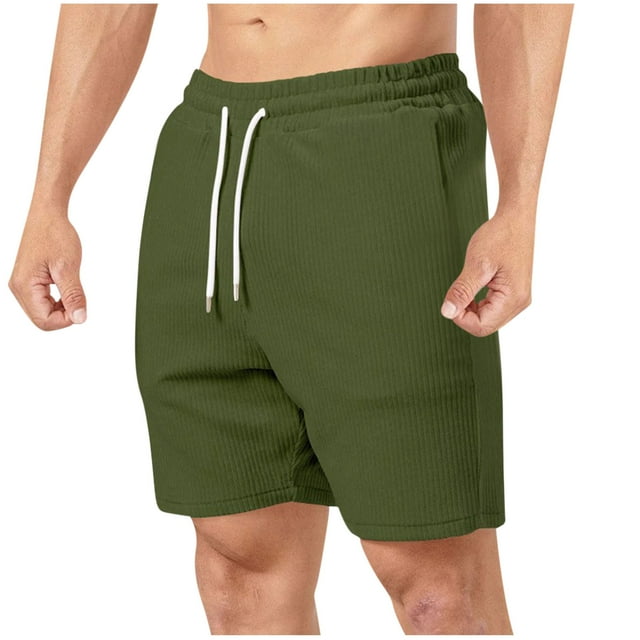 Pantalones Cortos para Hombres Casual Verano Color Sólido Casual Cordón Bolsillo Recto a Través de Pantalones Cortos, Pantalones de Moda de Poliéster