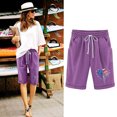 thumbnail image 2 of MIUOWANP Women's Elastic Waist Shorts with Pockets Independence Day Print Drawstring Waist High Waisted Wide Leg Straight Leg Half Pants Size XL(10)Purple, 2 of 3
