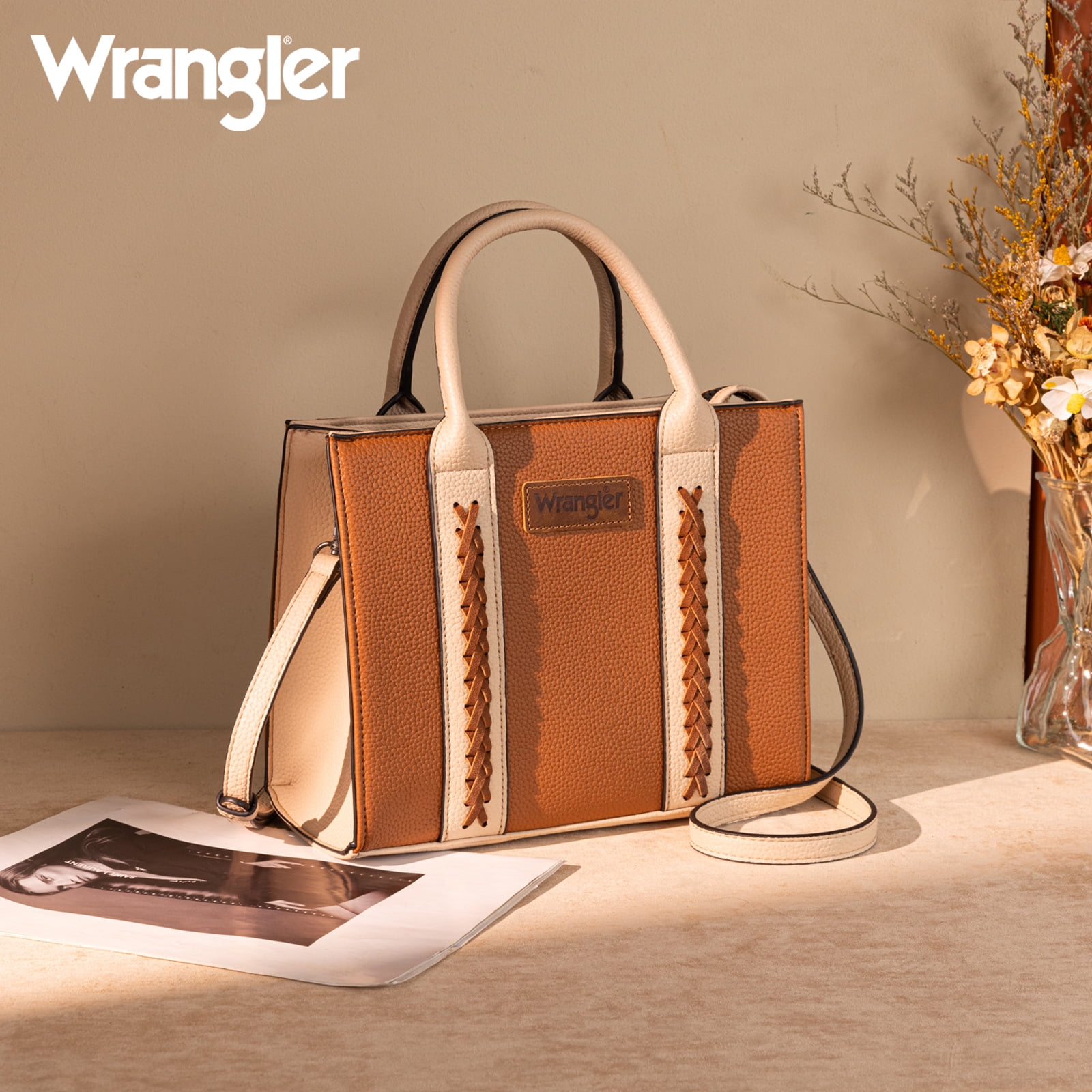 Wrangler Tote Bags for Women and Purse for Women with Adjustable Strap, Brown
