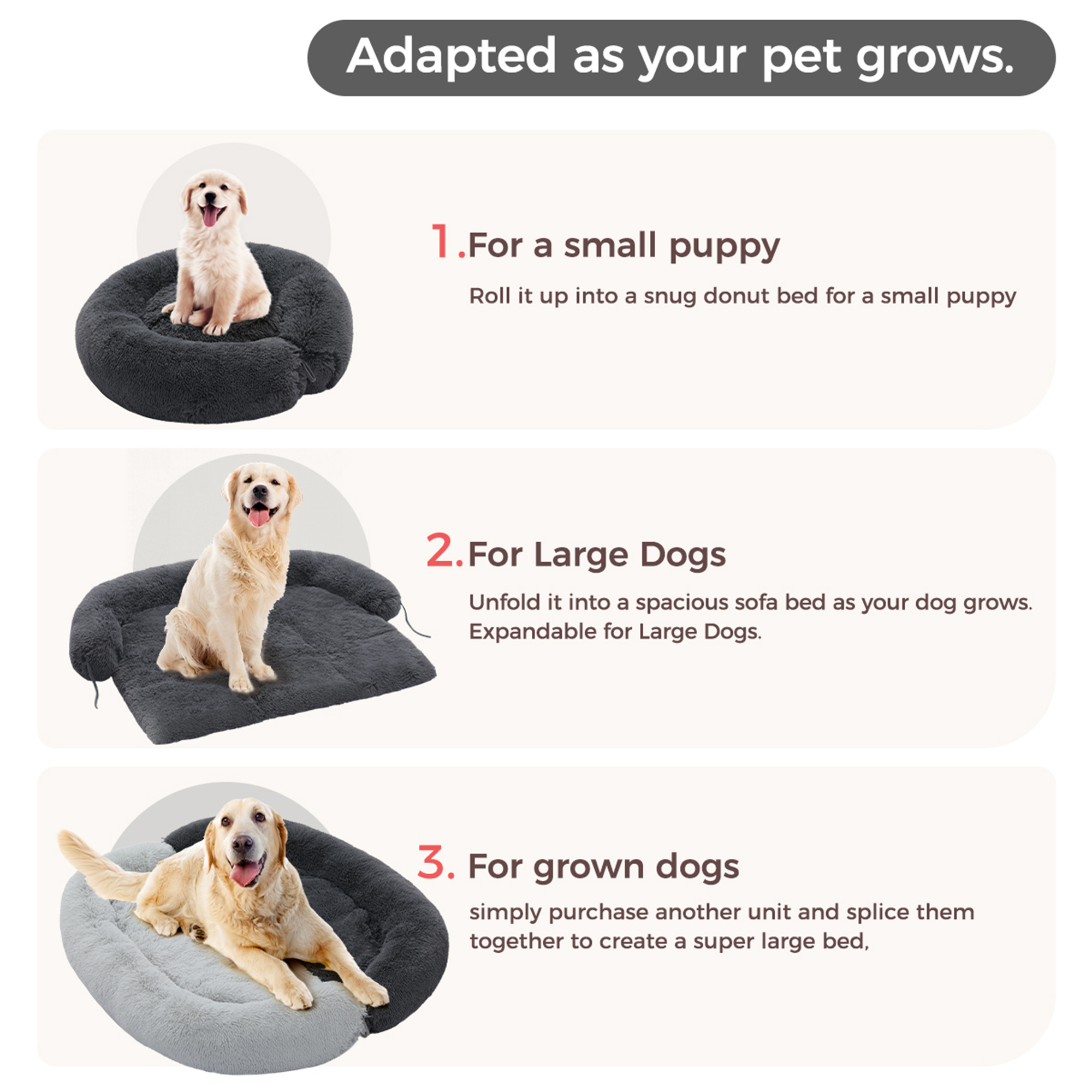 resenkos 45" Dog Bed for Couch, Calming Dog Beds for Large Dogs, Fluffy Plush Bed for Pets, Anti Anxiety Dog Bed with Removable Cover, Black