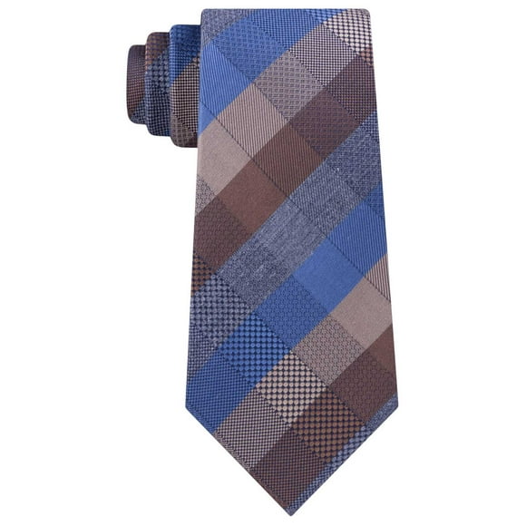Kenneth Cole Cravates Slim à Carreaux Modernes pour Hommes, Beige-Bleu