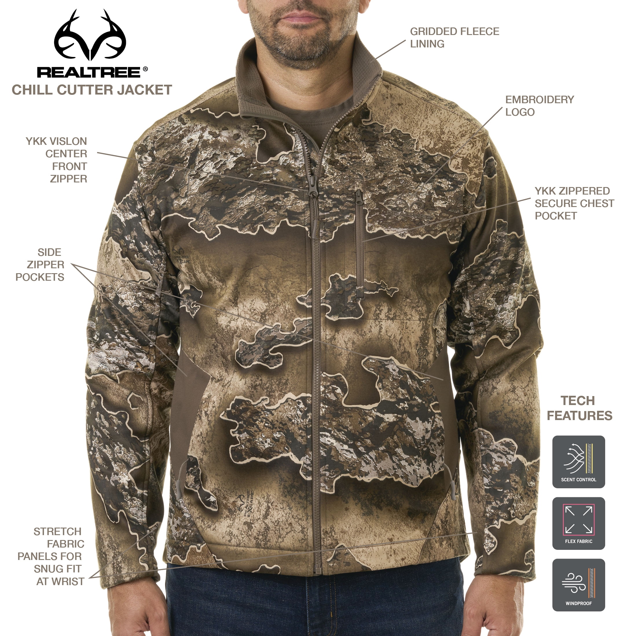Realtree Excape Men's Chill Cutter Softshell Hunting Jacket, Sizes