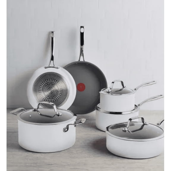 T-fal Excellence Ceramic Non-Stick Cookware Set, 10-Piece - White