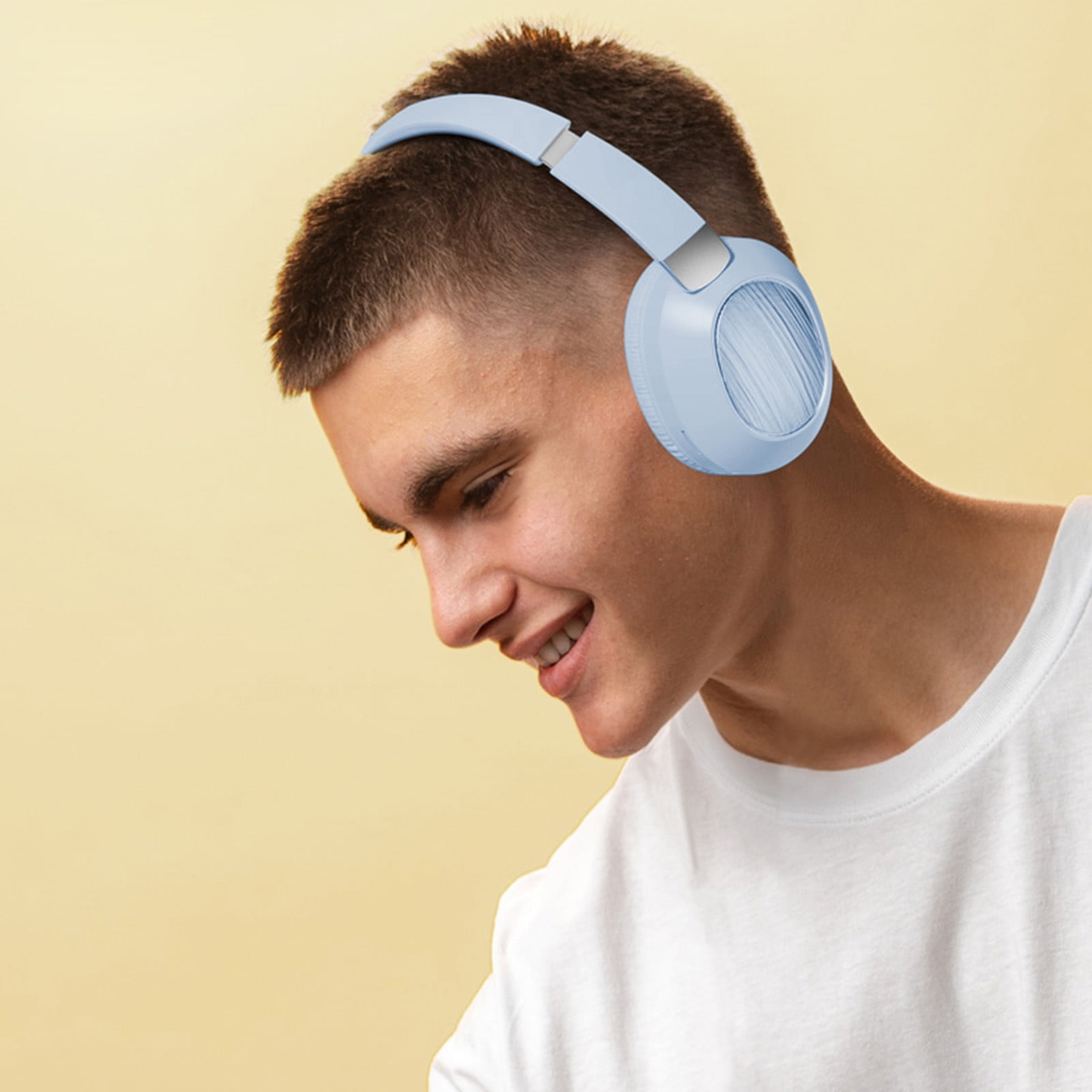 Light Blue Head Mounted Wired And Wireless Dual Mode Foldable Bluetooth Headphones With Soft Headband Low Latency High Battery 5.4 For Sports And Gaming Light Blue