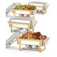 thumbnail image 1 of QinaQin Juego de chafers rectangulares dorados de acero inoxidable con tapa, calentadores de buffet para fiestas, banquetes y bodas, 1 of 7
