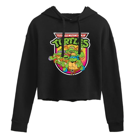 Teenage Mutant Ninja Turtles - Retro Pizza Graphic - Juniors Cropped Pullover Hoodie