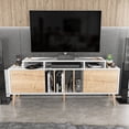 thumbnail image 2 of Char 63" Wide Modern Style Wood TV Stand for 65+ inch TV with Solid Wood Legs White & Marble, 2 of 7