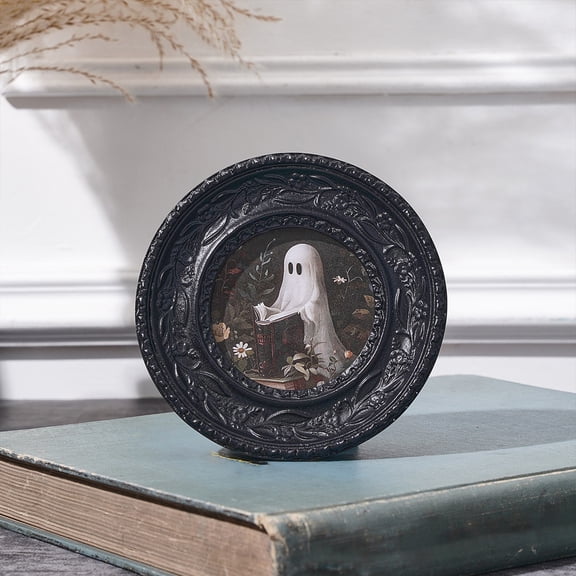 Halloween Ghost Decor 4.5 Inch Round Vintage Framed Wall Art Gothic Wall Decor Spooky Halloween Decor for Home Living Room Black 3 Inch Halloween Picture Frame 1 Pack