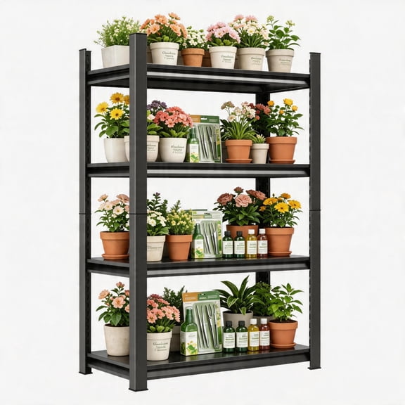 4 Tier Vertical Plant Shelf, Metal Corner Flower Stand for Indoor Outdoor, Heavy Duty Pot Holder for Garden Patio Bedroom and Basement,12"D x 32"W x 44"H