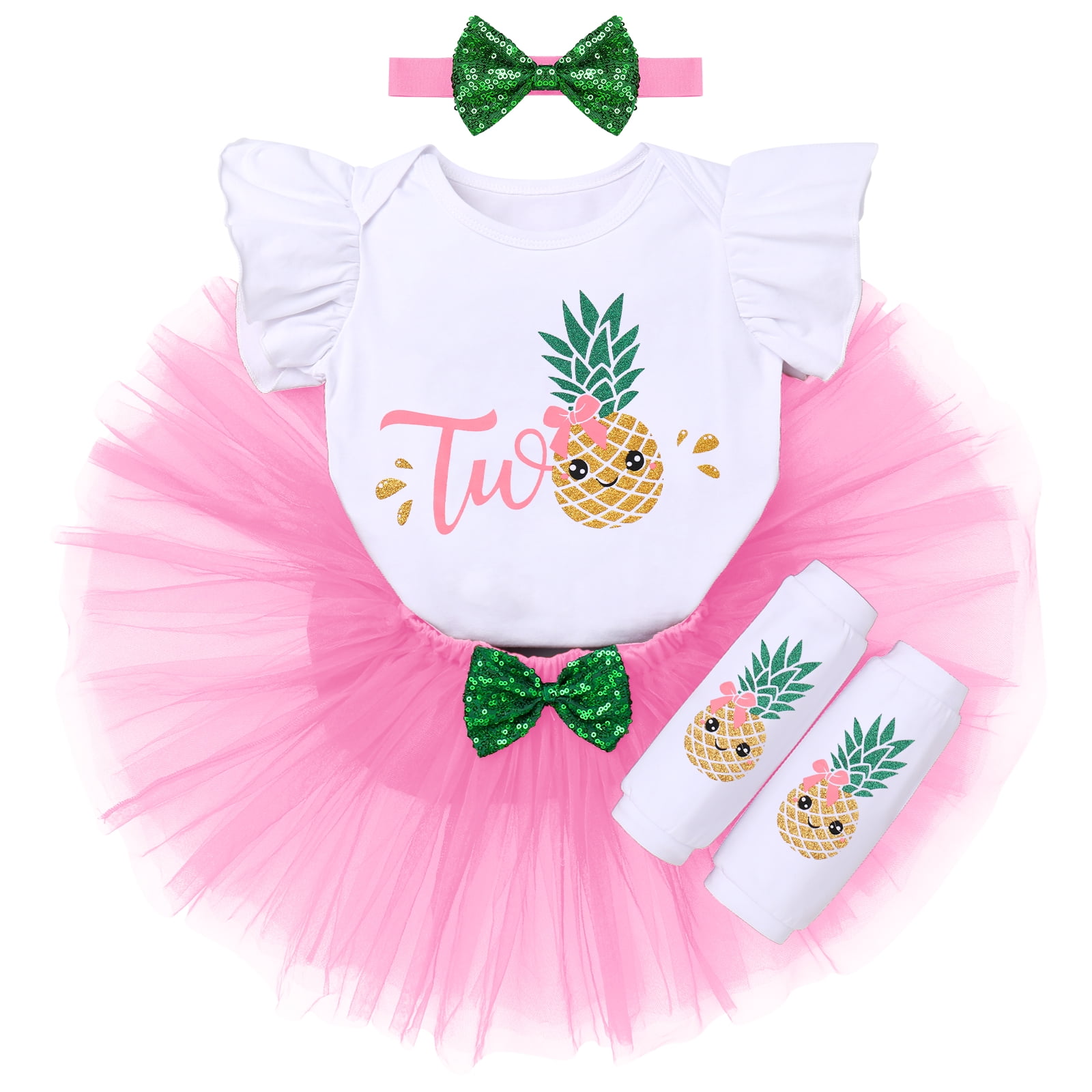 IBTOM CASTLE Baby Girls Strawberry 1st 2nd Birthday Outfit Romper Tutu Skirt Headband Leg Warmers for Cake Smash Photo Shoot