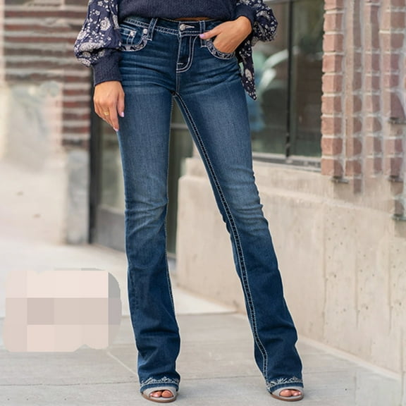 2023 Women's Jeans Pocket Wing Flower Embroidery Slim Slim Straight Tube Slim Blue Denim Pants Women Pants Tall Woman Clothes Womens Pants 14 Tall Womens Stretch Straight Leg Pants Denim Knit Pants