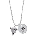 thumbnail image 1 of Delight Jewelry Silvertone Caduceus - CNS Silvertone Script Initial Disc - P - Charm Necklace, 20"+3", 1 of 4